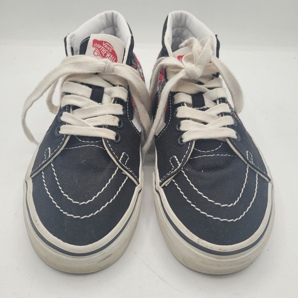 VANS Off Wall SK8 Lace Sneakers Shoes Black Embroidered Rose Mid Top W7.5 M6 - Picture 6 of 9